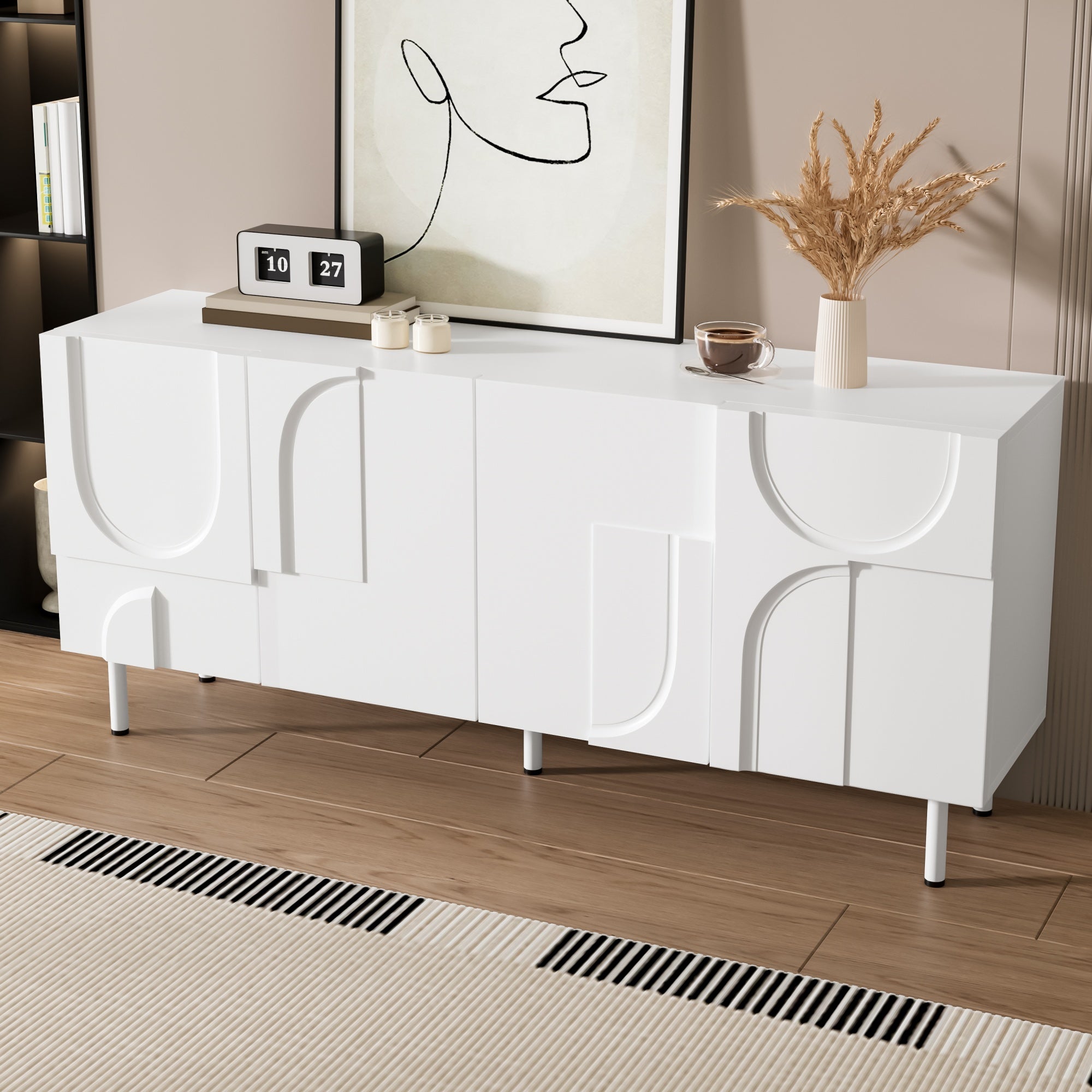 Sideboard Geometric Designer Multiple Storage White