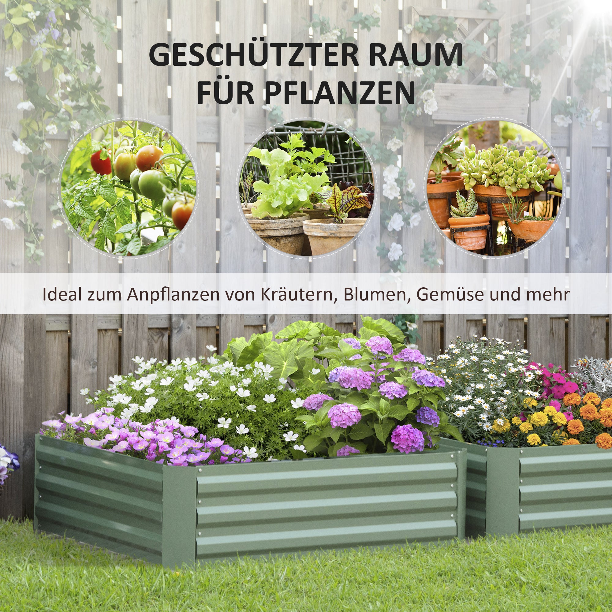 Garden Bed Planter 100x100x30cm for Vegetables & Flowers, Galvanized Steel Green