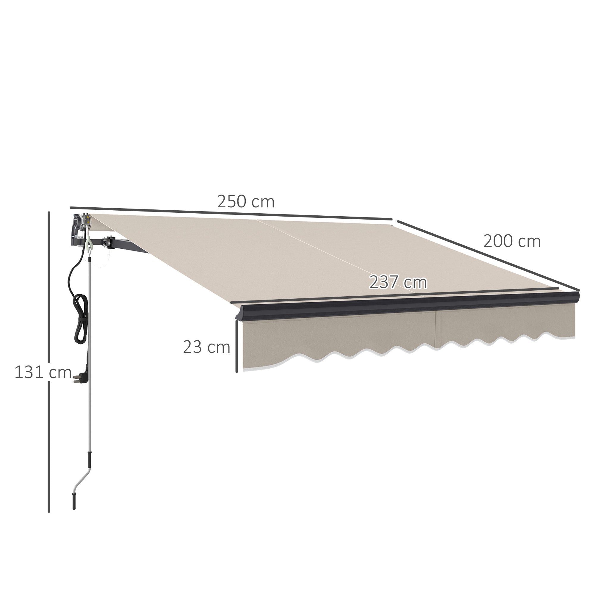 Electric Awning 2.5 x 2m, Remote Control Retractable UV30+ Sun Shade, Aluminium Beige
