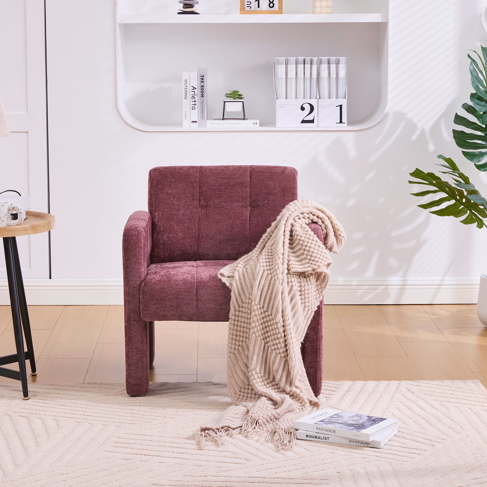 Modern Minimalist Single Armchair, Upholstered Comfortable Padded Seat, Chenille