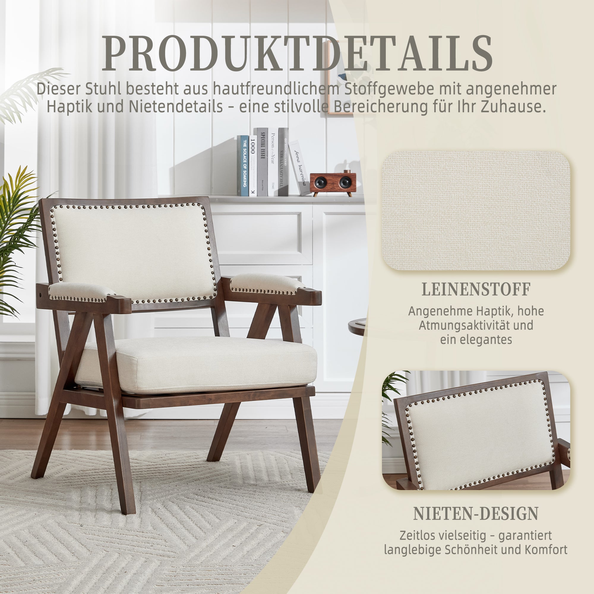 Mid-century modern Lounge Chair, Single Sofa Armchair Wooden Frame, Fabric Upholstered