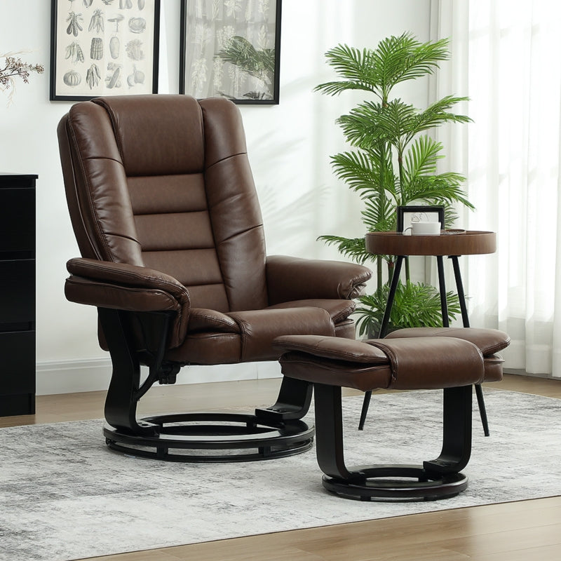 Reclining Chair and Footstool 135° Faux Leather Brown