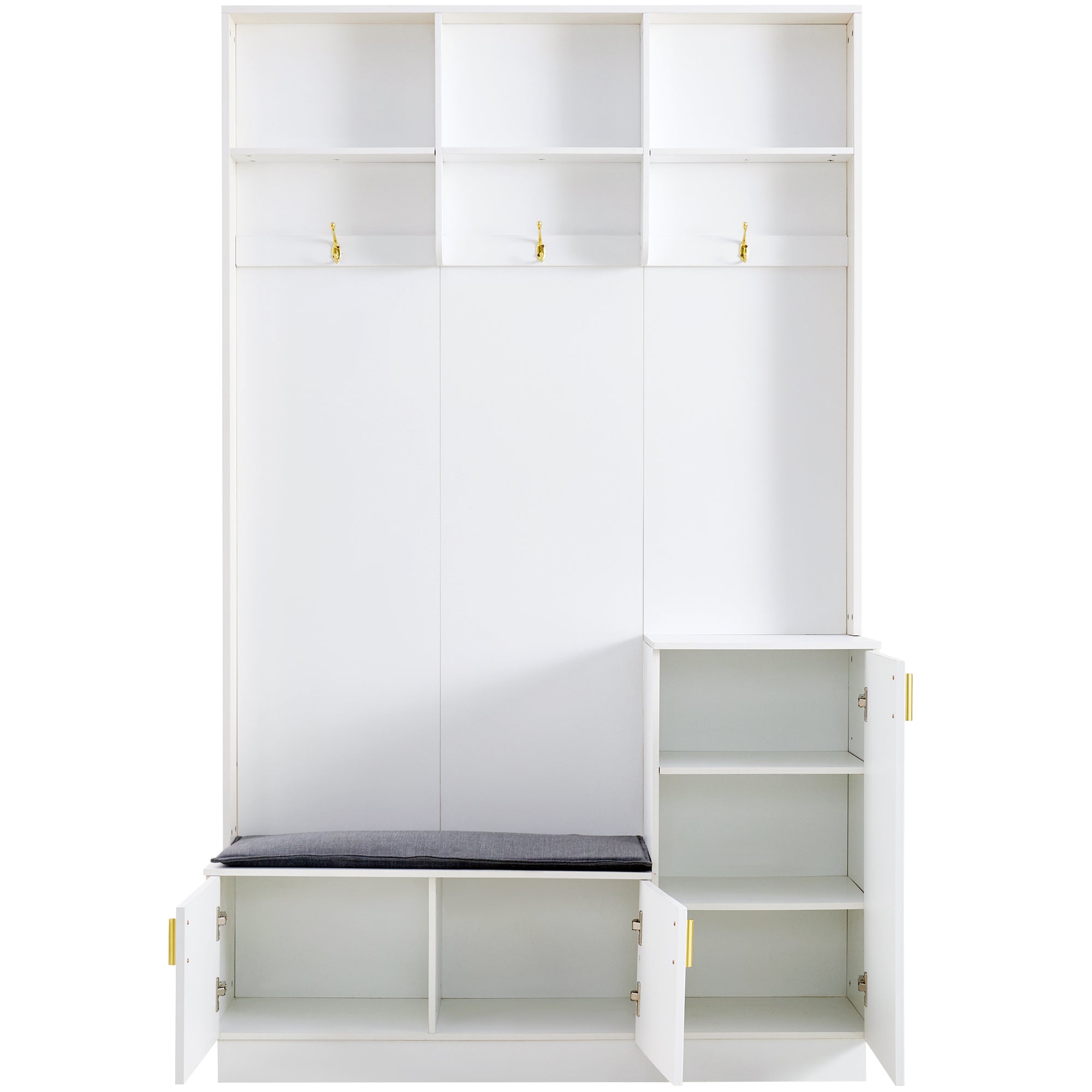 Wardrobe Set with Bench & Shoe Rack, Multifunctional Storage, White
