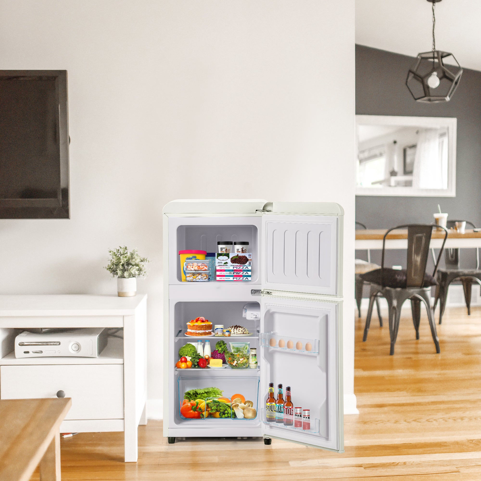 Retro Refrigerator Freezer, 60L Total Volume, 22L Freezer, Cream White