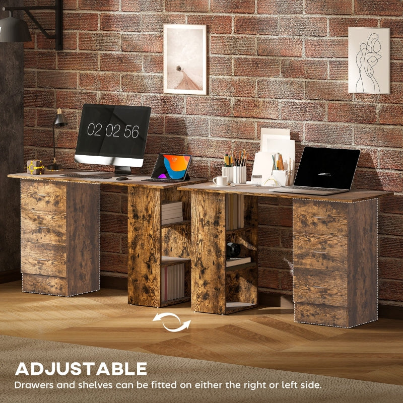Computer Desk PC Workstation with 3 Shelves and Drawers Rustic Brown