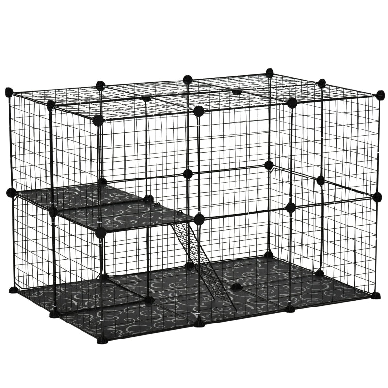 Pet Playpen Cage Enclosure, 39 Panels 3 Doors 2 Ramps, Metal Wire Fence Black
