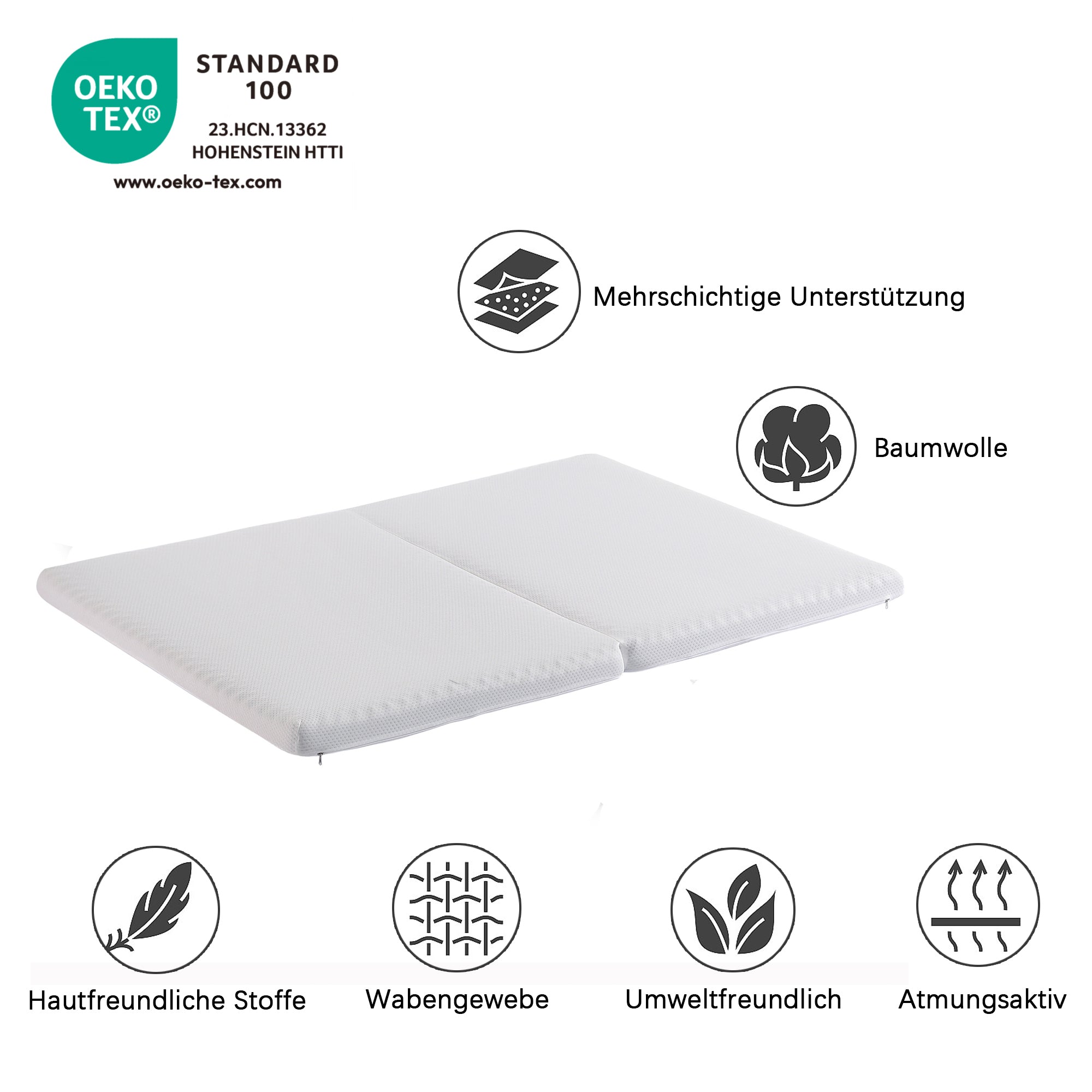Foldable mattress, ergonomic breathable durable, white