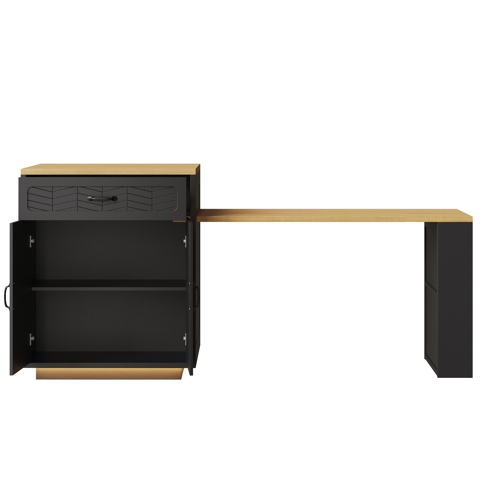 Kitchen Island with Pull-out Table and Storage Drawers, Black and White