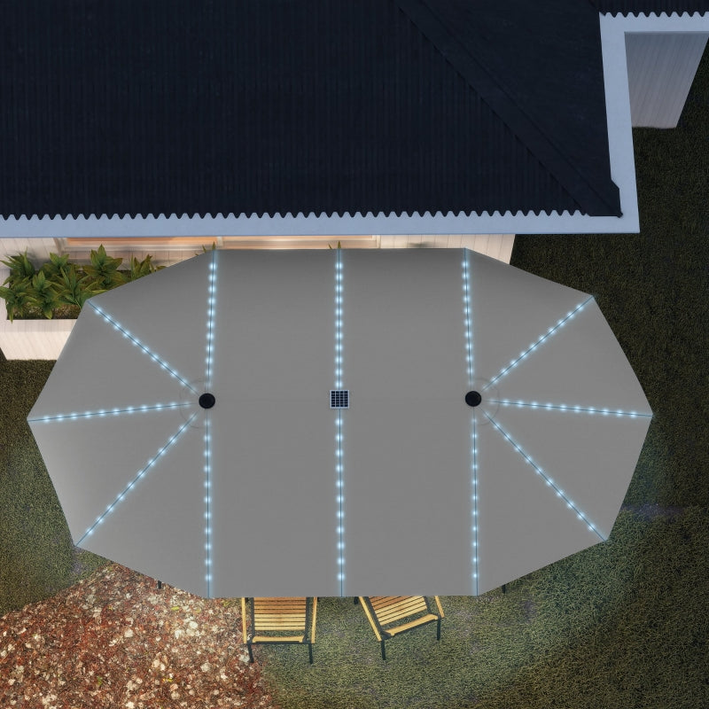 Double Parasol, Solar LED, UV 50+, Aluminium, Dark Grey