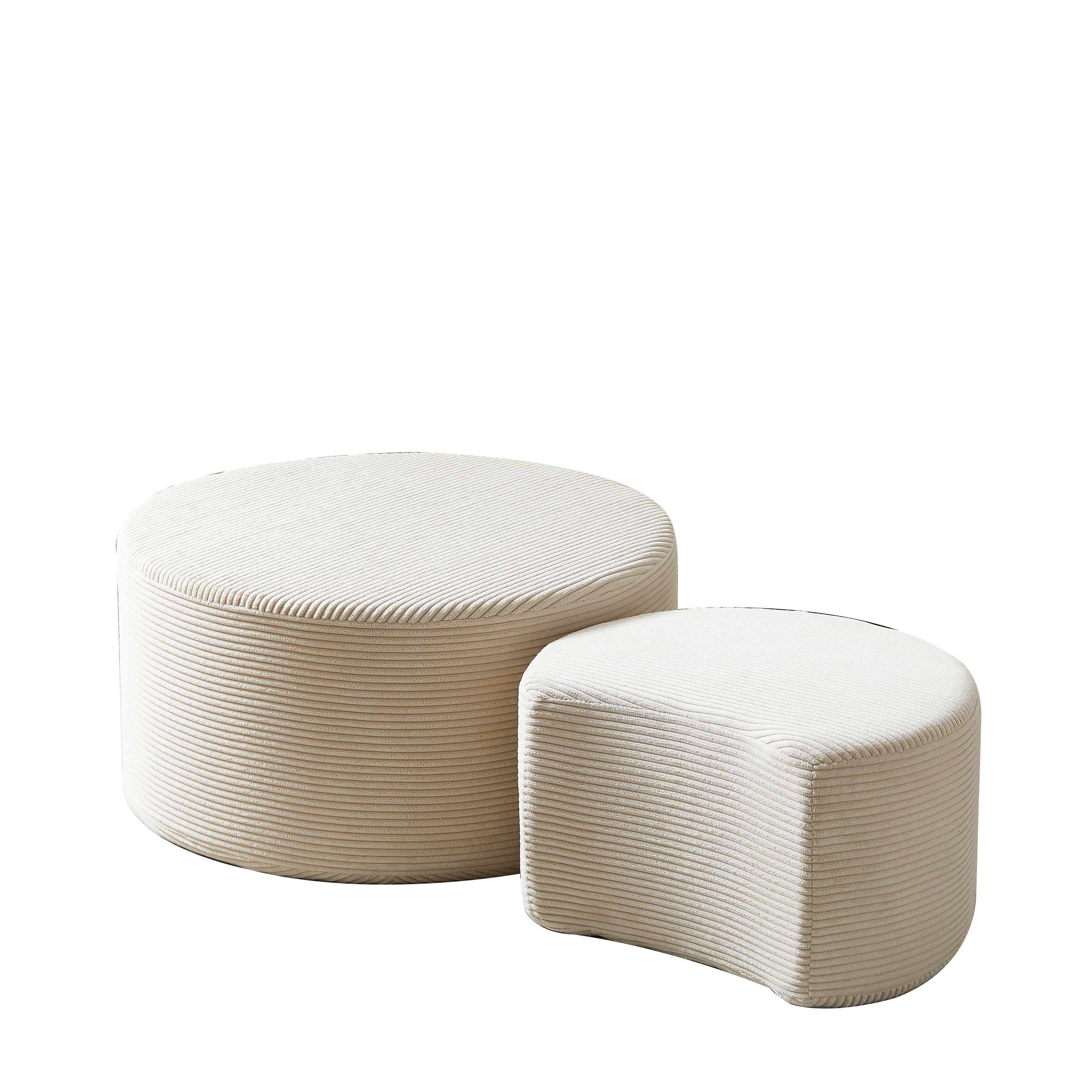 Coffee Table Set, 2-Piece Upholstered Round for Living Room, Foam