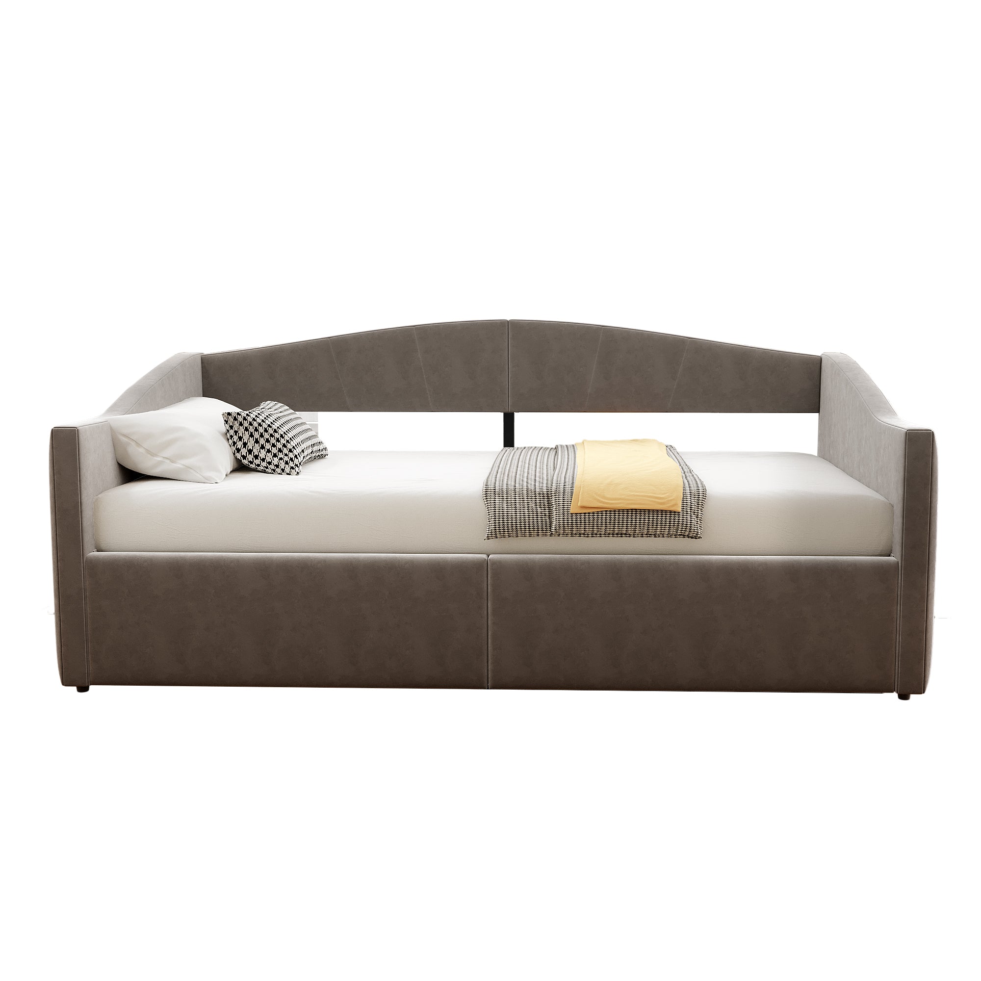 Sofa Bed, Upholstered with Hydraulic Storage, Slatted Frame & Armrests, Striped Velvet, Grey