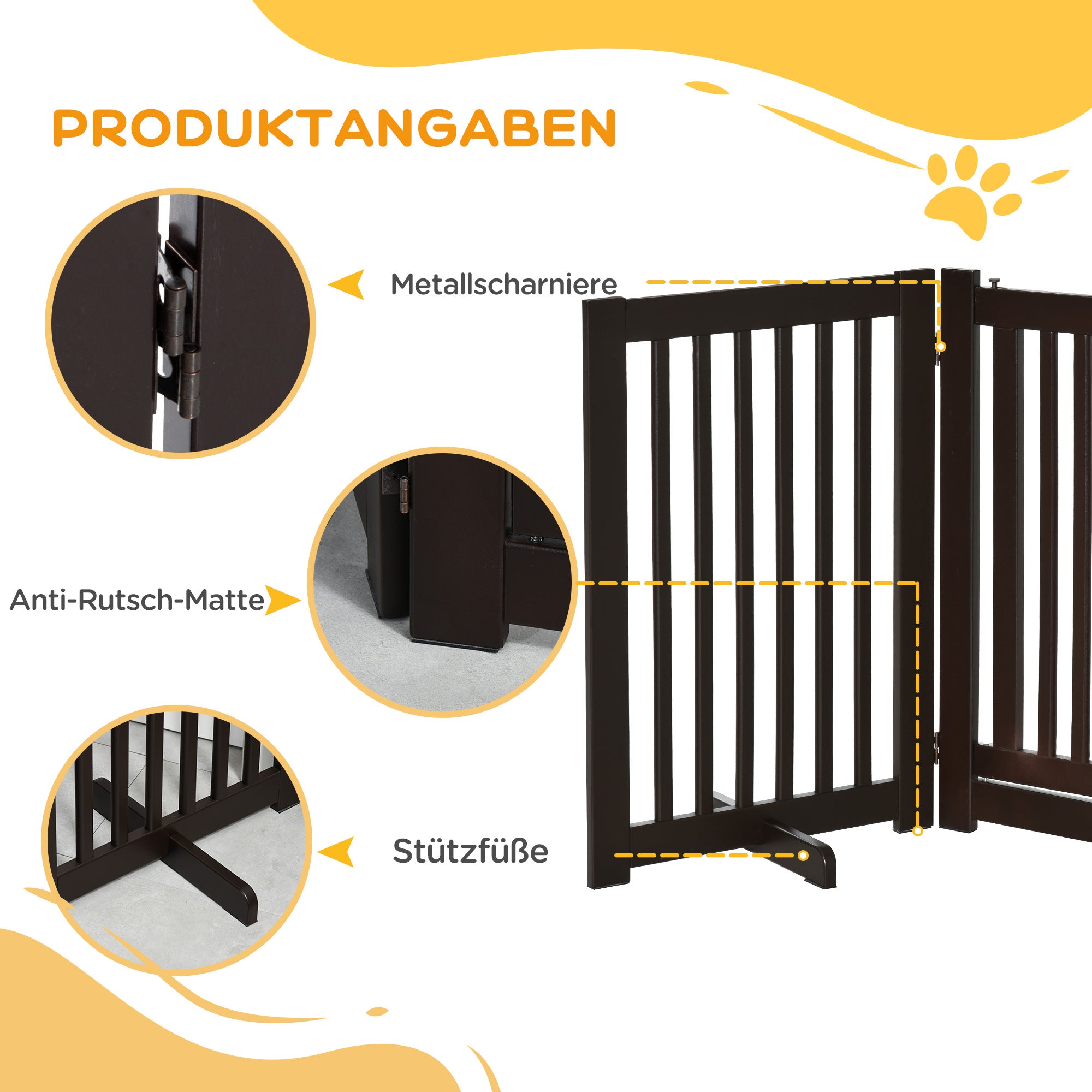 Dog Gate, Freestanding Adjustable Foldable, Dark Brown Wood