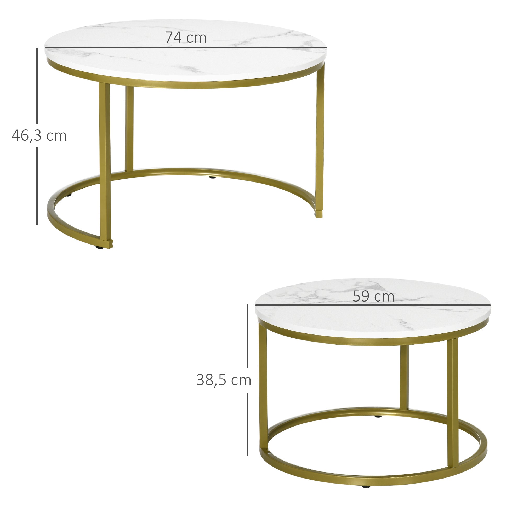 Coffee Tables, Round Stackable with Steel Frame, White