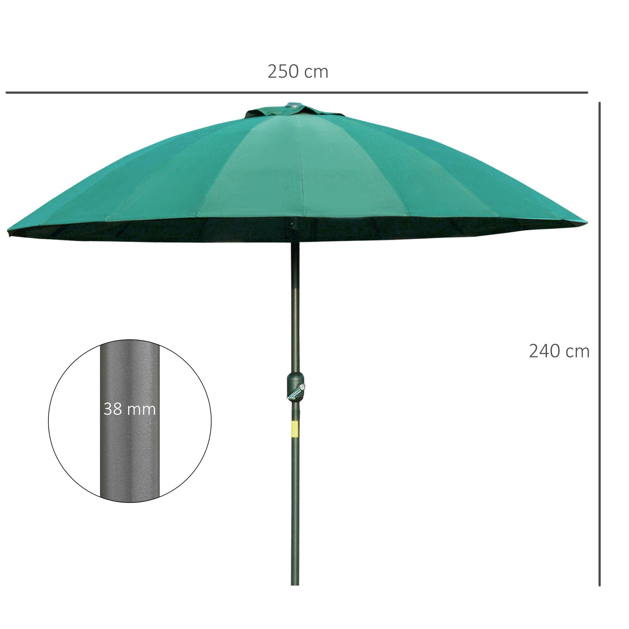 2.5m Shanghai Garden Parasol Umbrella, Adjustable Crank & Tilt Sun Shade, Green