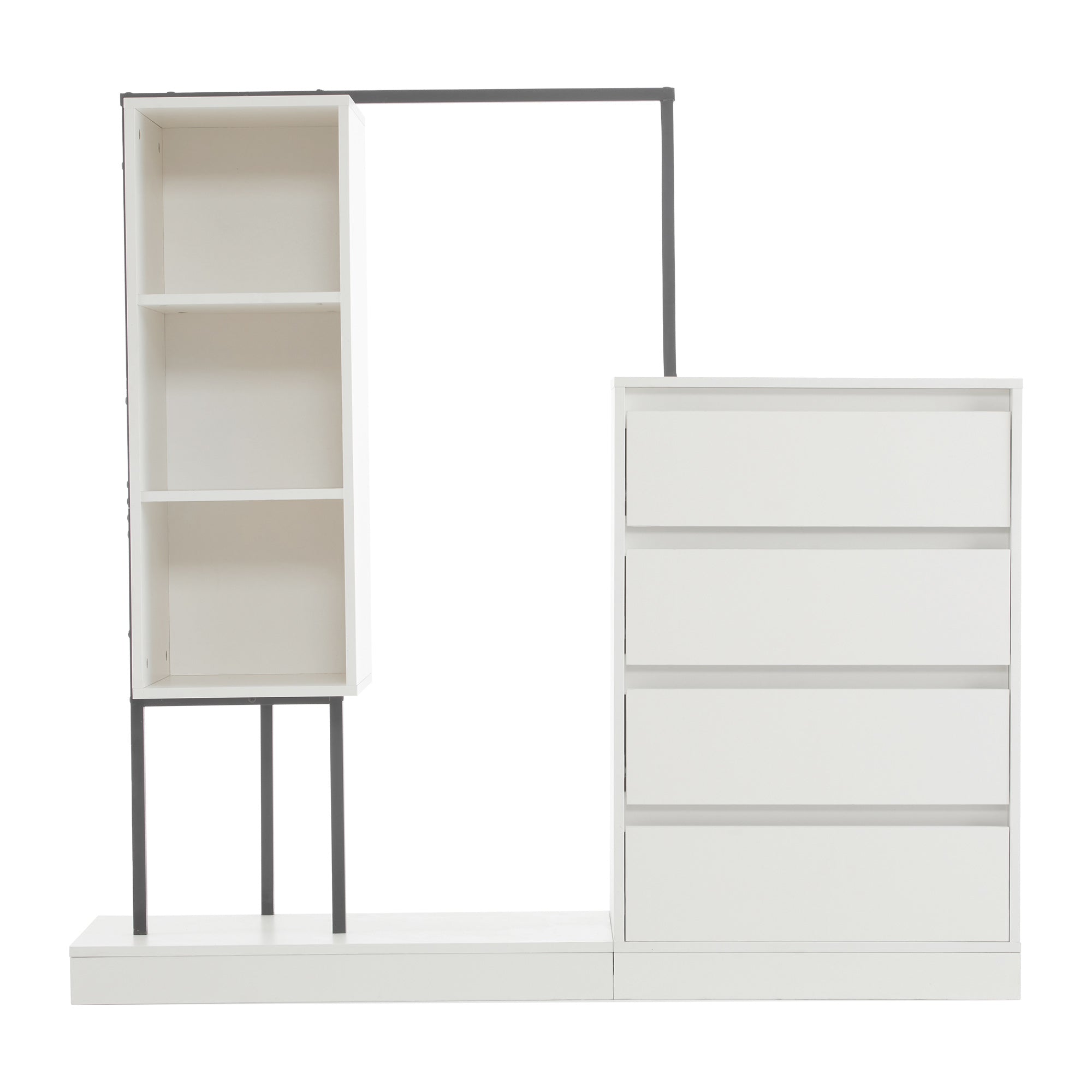 Drawer Cabinet Wardrobe Set Sideboard Clothes Rail W140/W40/H135 White