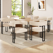 Ergonomic Dining Chair Set of 6 with Curved Backrest, Beige and Brown Lambskin Fabric