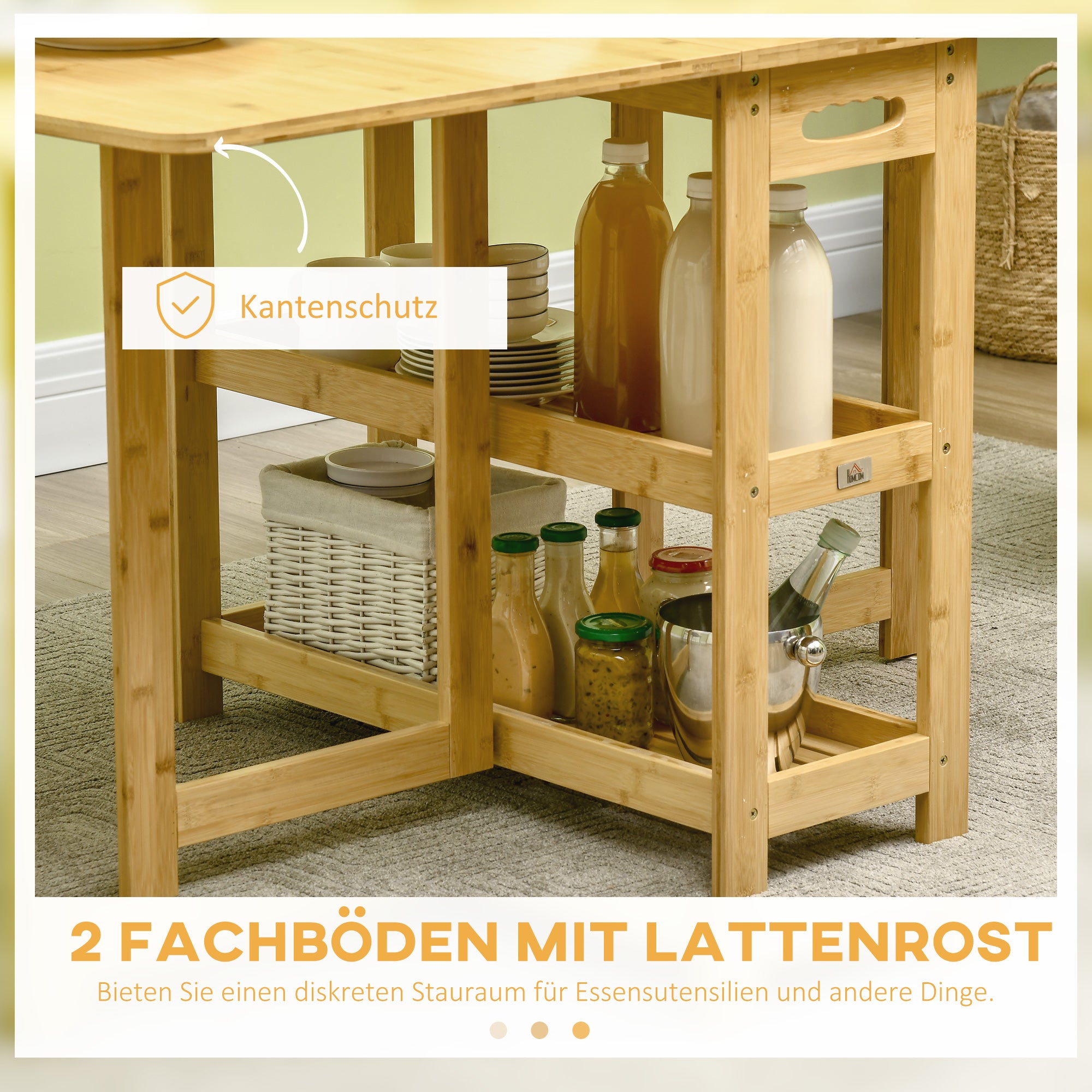 Dining Table Folding Storage Adjustable Legs 149.5x80x73.5cm, Bamboo Natural Wood