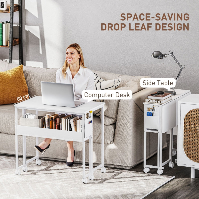 Drop Leaf Writing Work Desk 80cm White