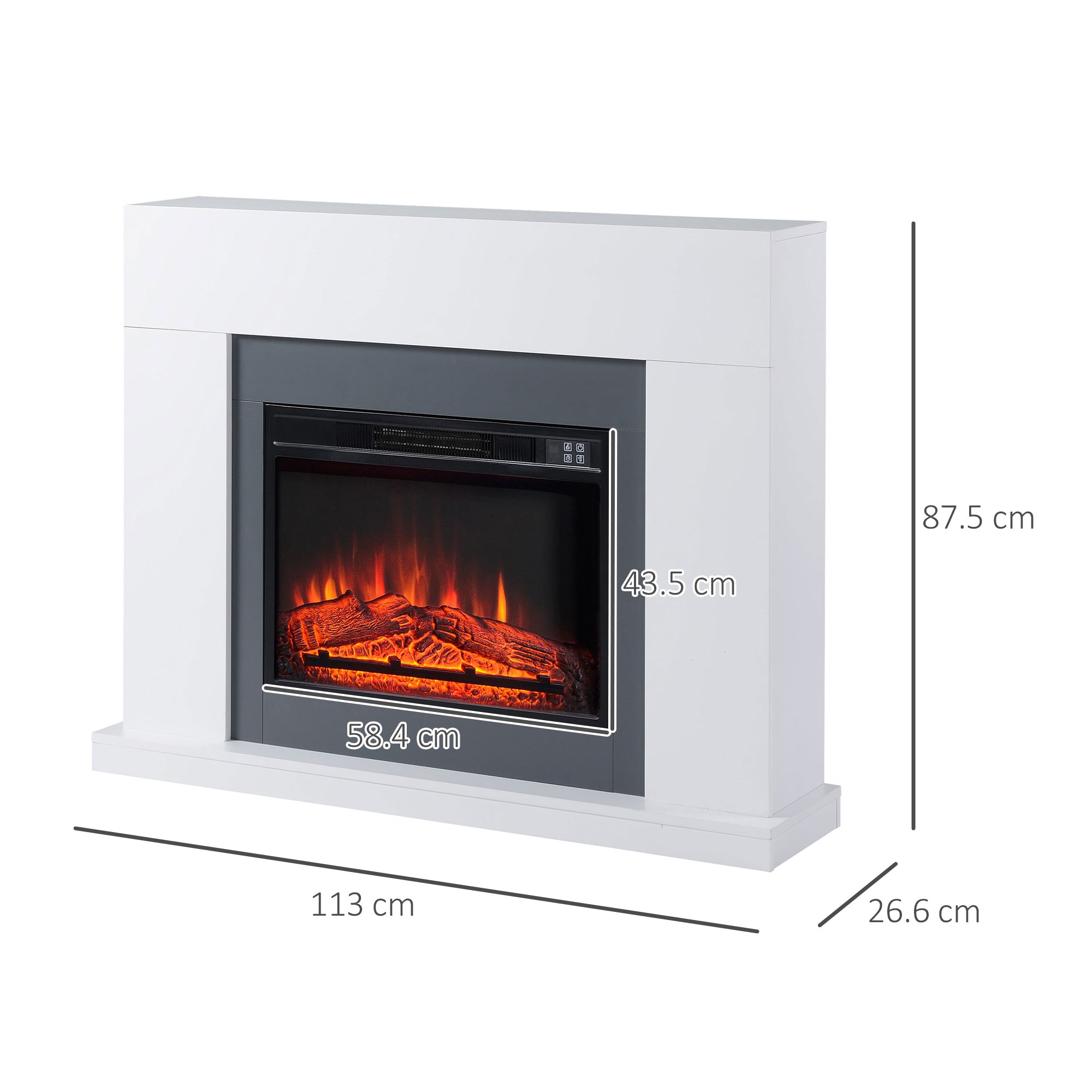 LED Electric Fireplace, Freestanding with Flame Effect & 1800/2000W Heater, MDF White