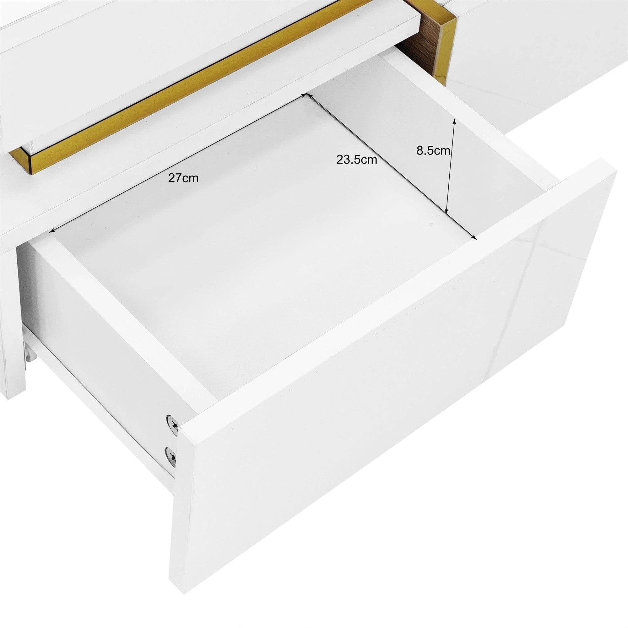 Coffee Table High-Gloss Drawers Gold Accents