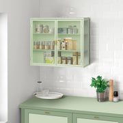 Wall Cabinet, 70CM Modern Two-Door with Three-Tier Storage, Glass Doors (Green)