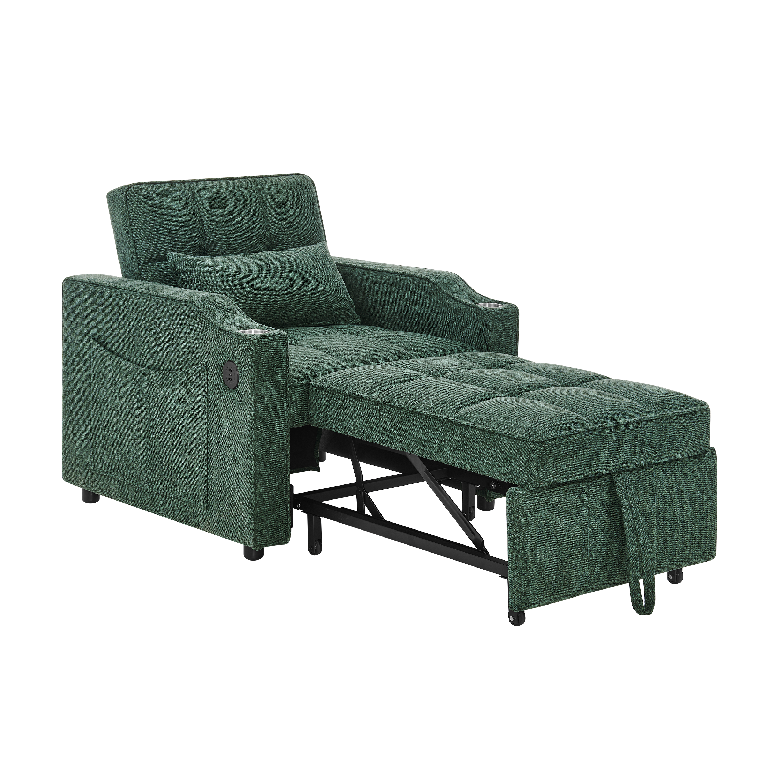 3-in-1 Light Luxury Sofa Bed with Slide-to-Transform Design and USB Charging, Green