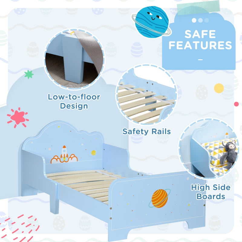 Space Themed Toddler Bed with Safety Rails Kids Furniture - Blue