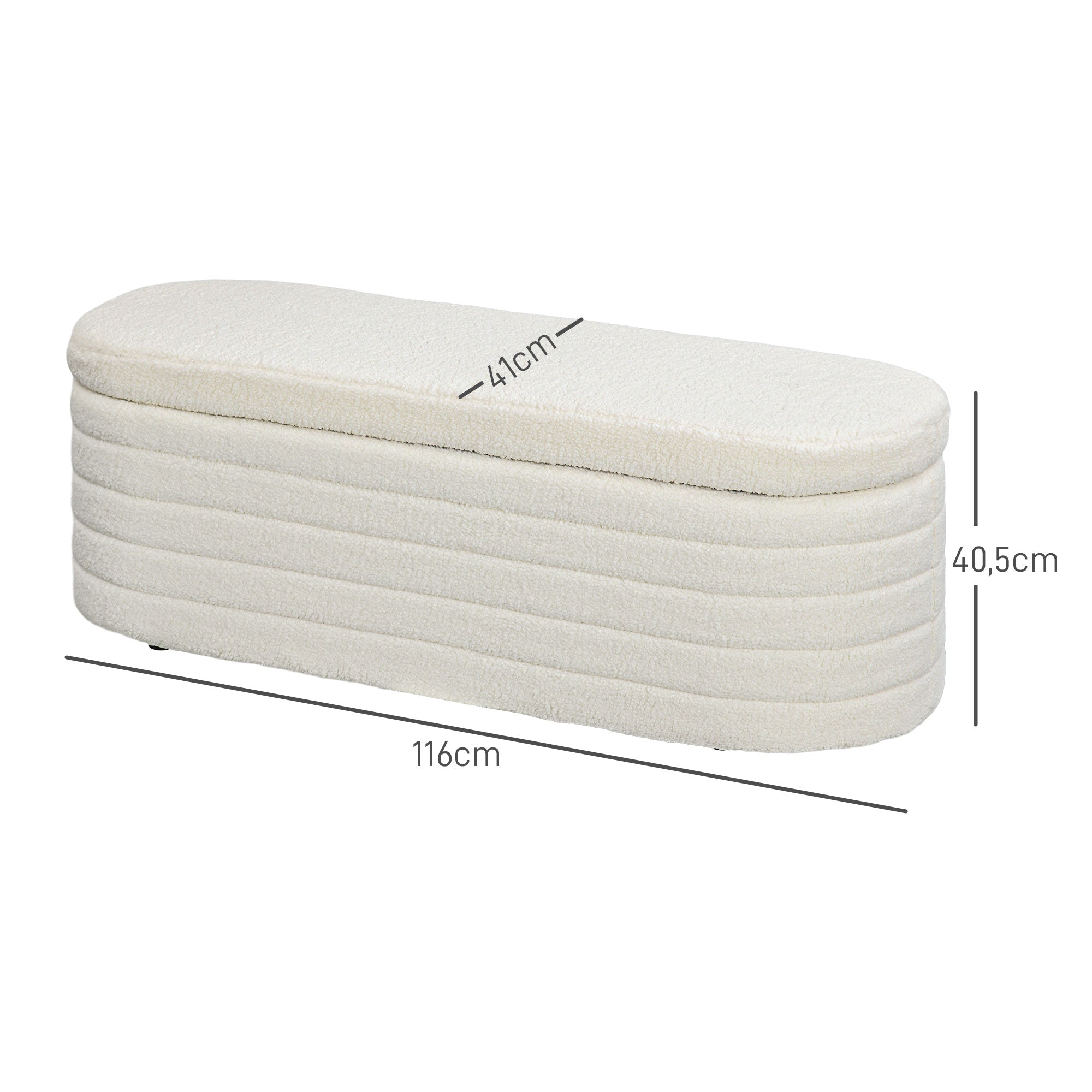 Bedroom Bed Bench Storage Wooden Legs Teddy Fleece Cream White