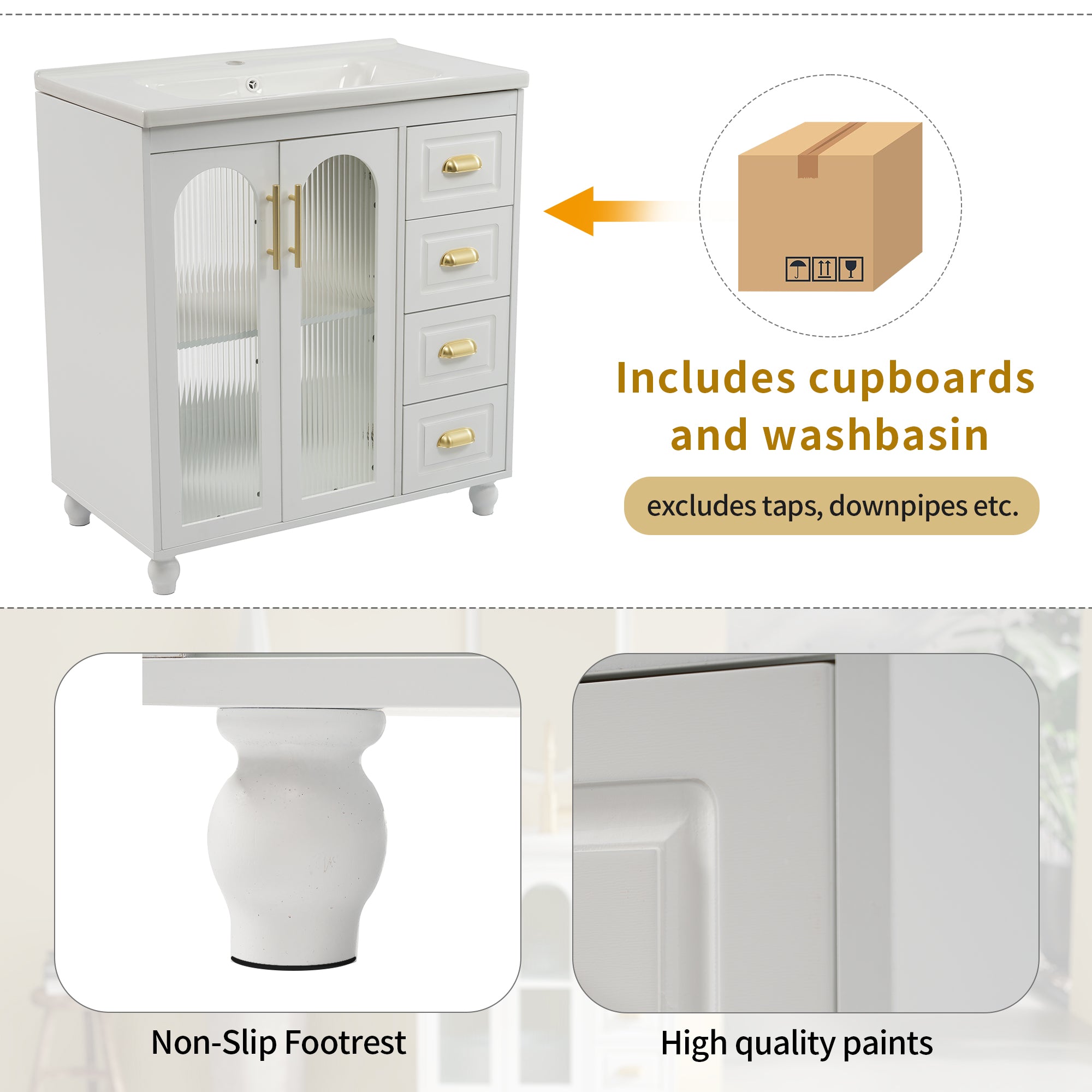 Single Vanity Unit 80cm Base Cabinet Ceramic Washbasin White