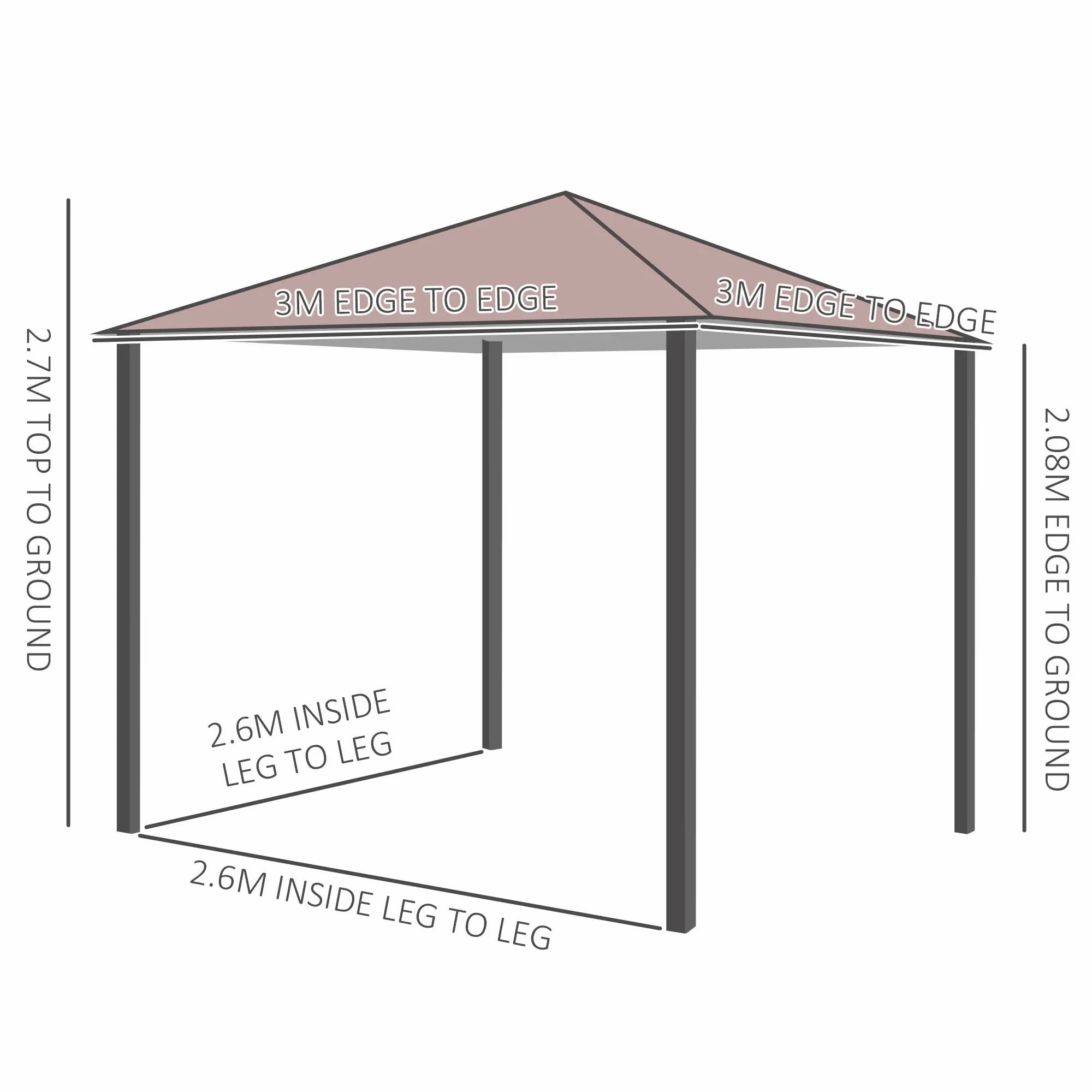 Garden Gazebo 3x3m Outdoor Canopy Shelter with Curtains, Steel Frame, Coffee