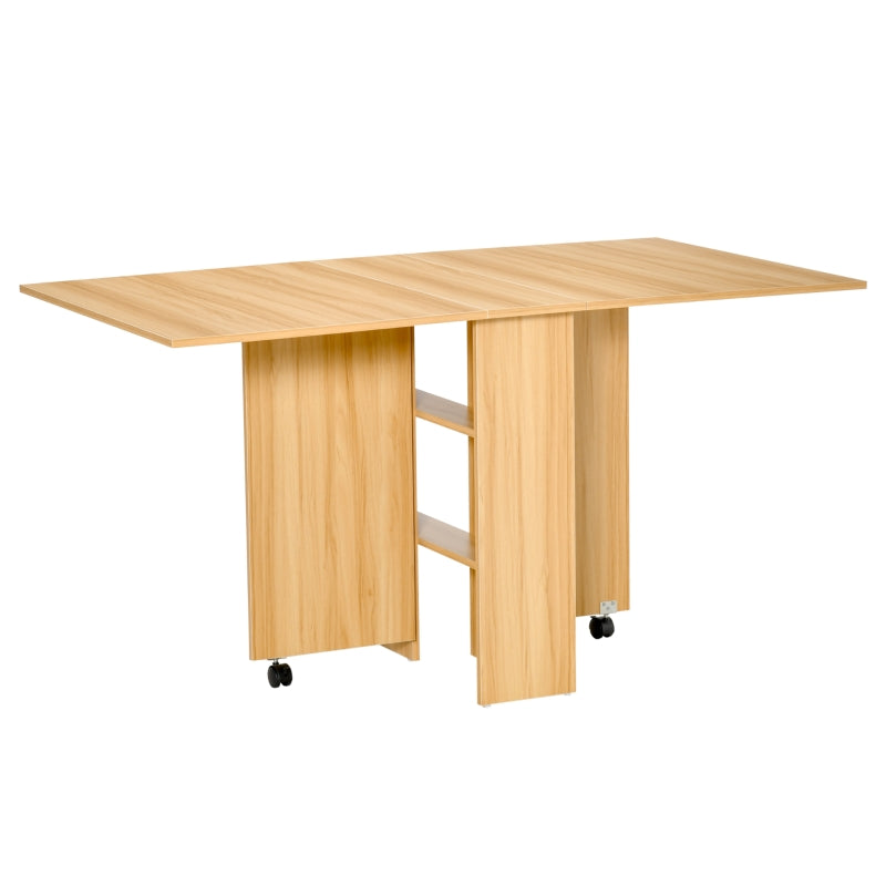 Folding Dining Table, Drop Leaf Small Spaces with Storage Shelves, Teak