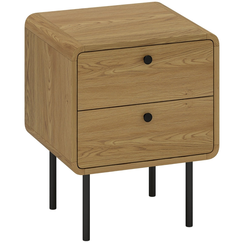 Bedside Table with 2 Drawers Steel Legs - Oak