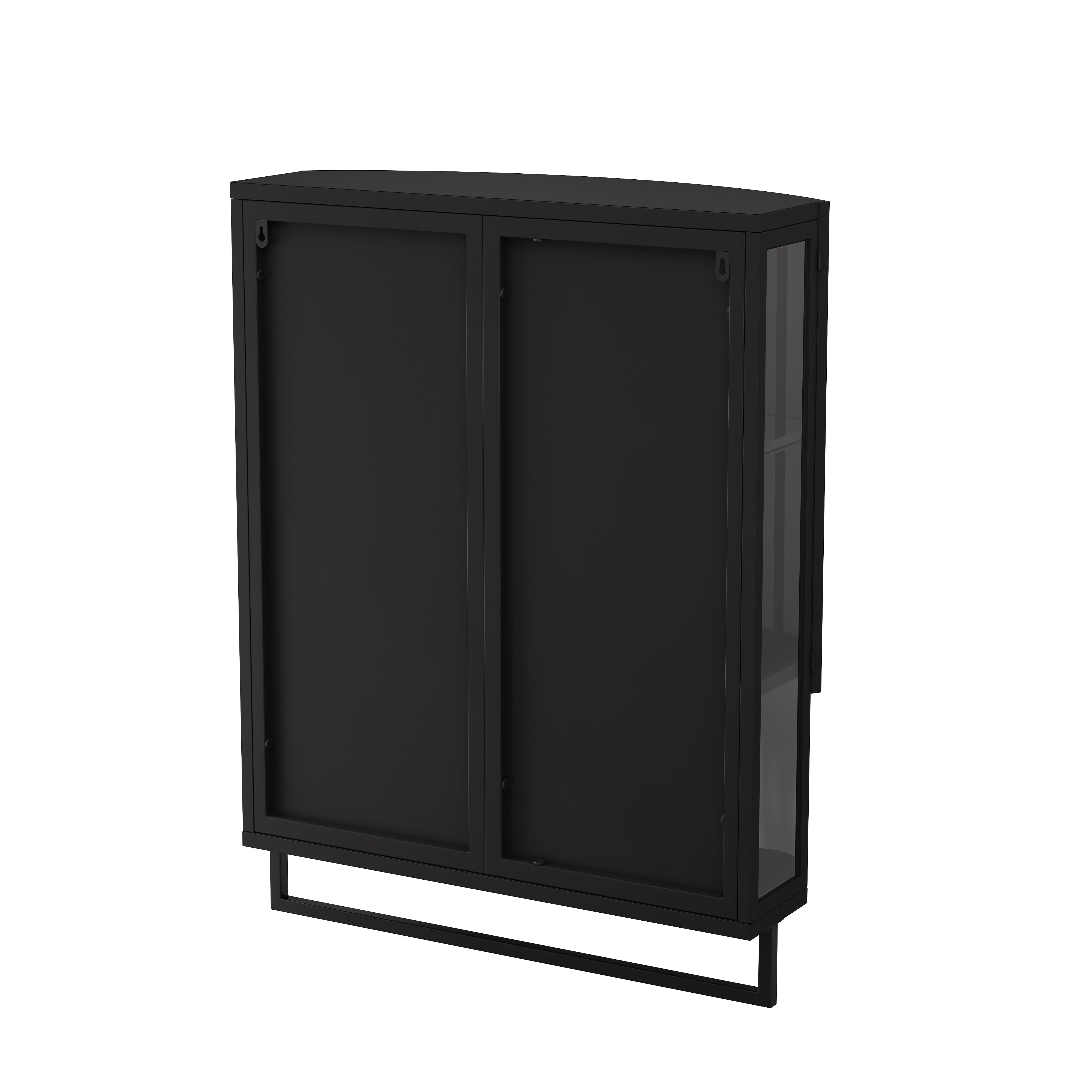 Modern Wardrobe 60CM Arched Glass Double-Door Storage Shelf Black