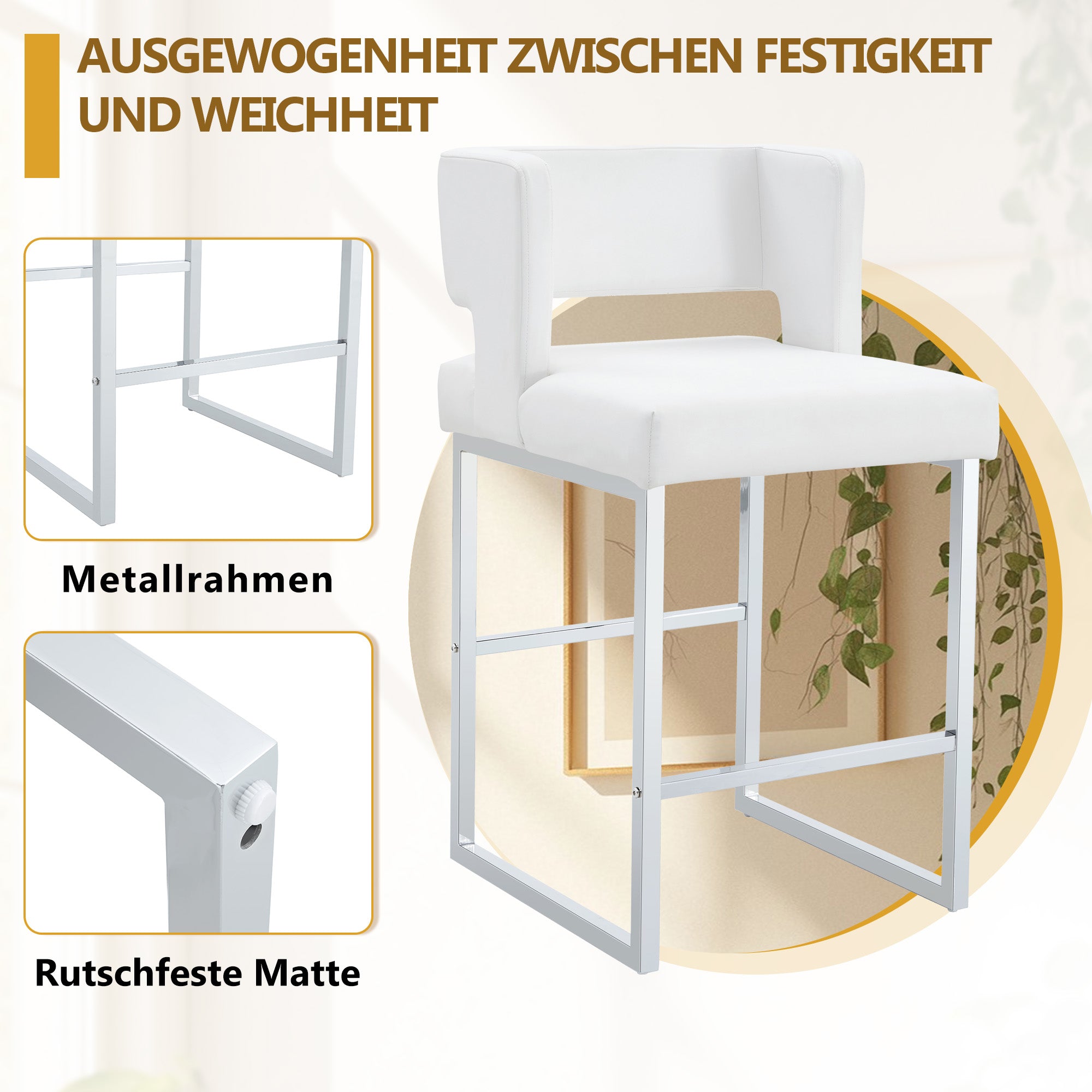 Bar Stools (2-Pack) Nordic Style Square Design, Silver Metal Legs