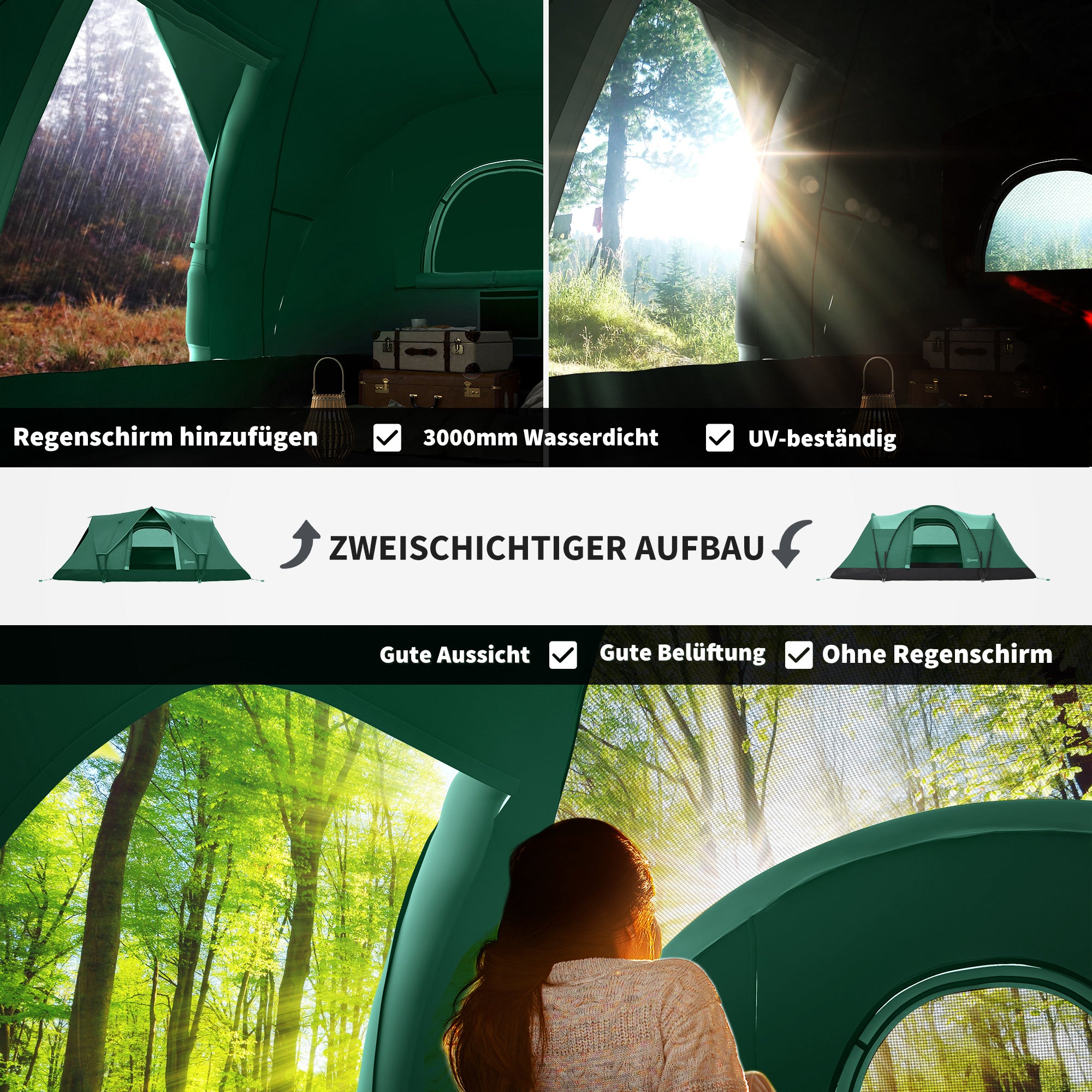 Camping Tent 5-6 Person Tunnel Dome 4.55x2.3x1.8m Polyester Army Green/Black