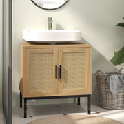 kleankin Vanity Unit, Rattan Look, Anti-Tip Protection, Oak