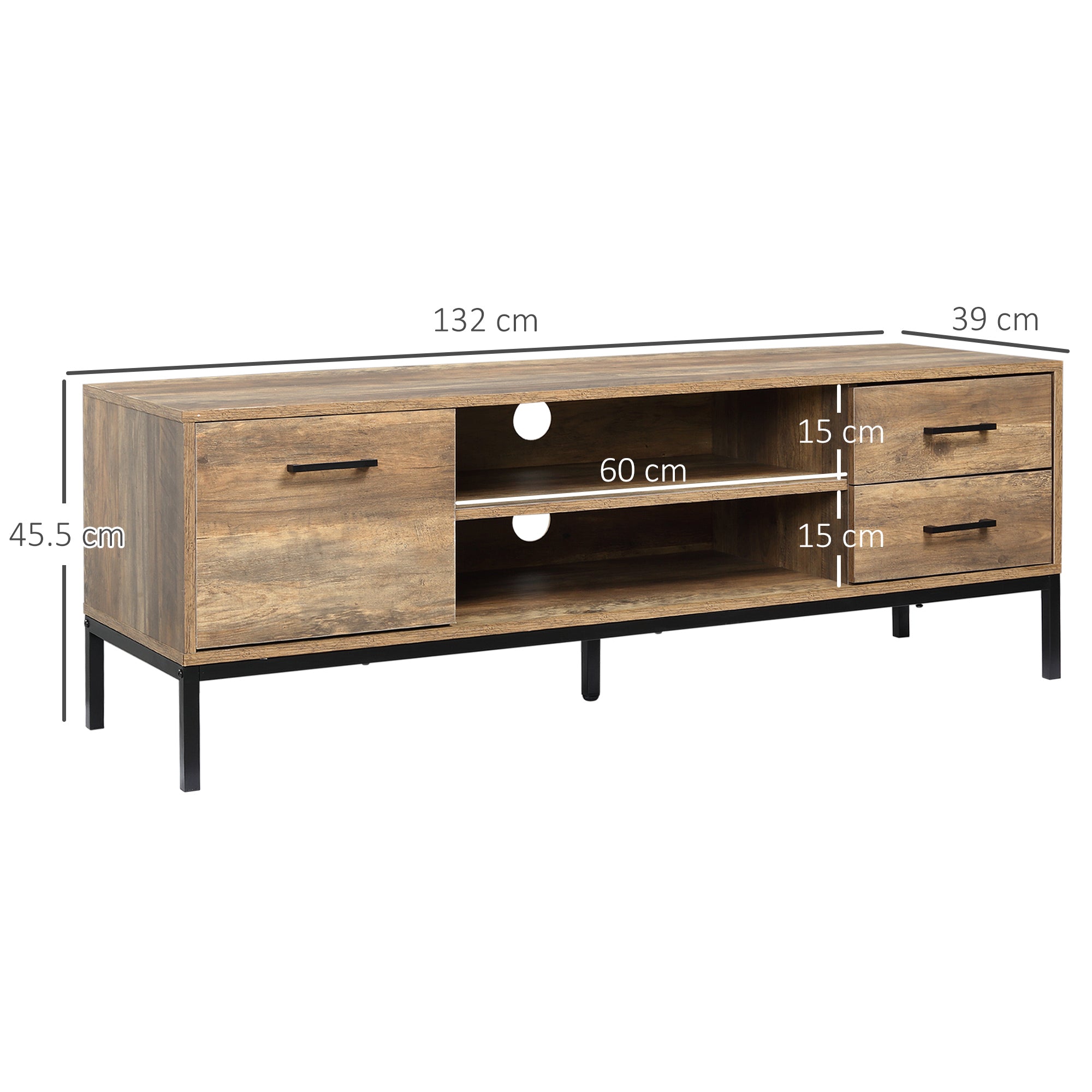 TV Stand Cabinet, Light Industrial-Style Multi-Storage for up to 50" Screen - Brown/Black