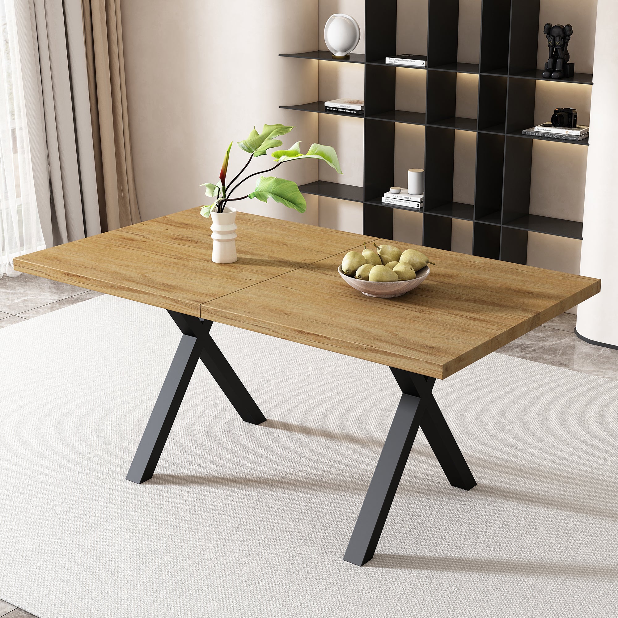Dining Table Rectangular Crossed Legs 140x80x76cm - Oak/Black