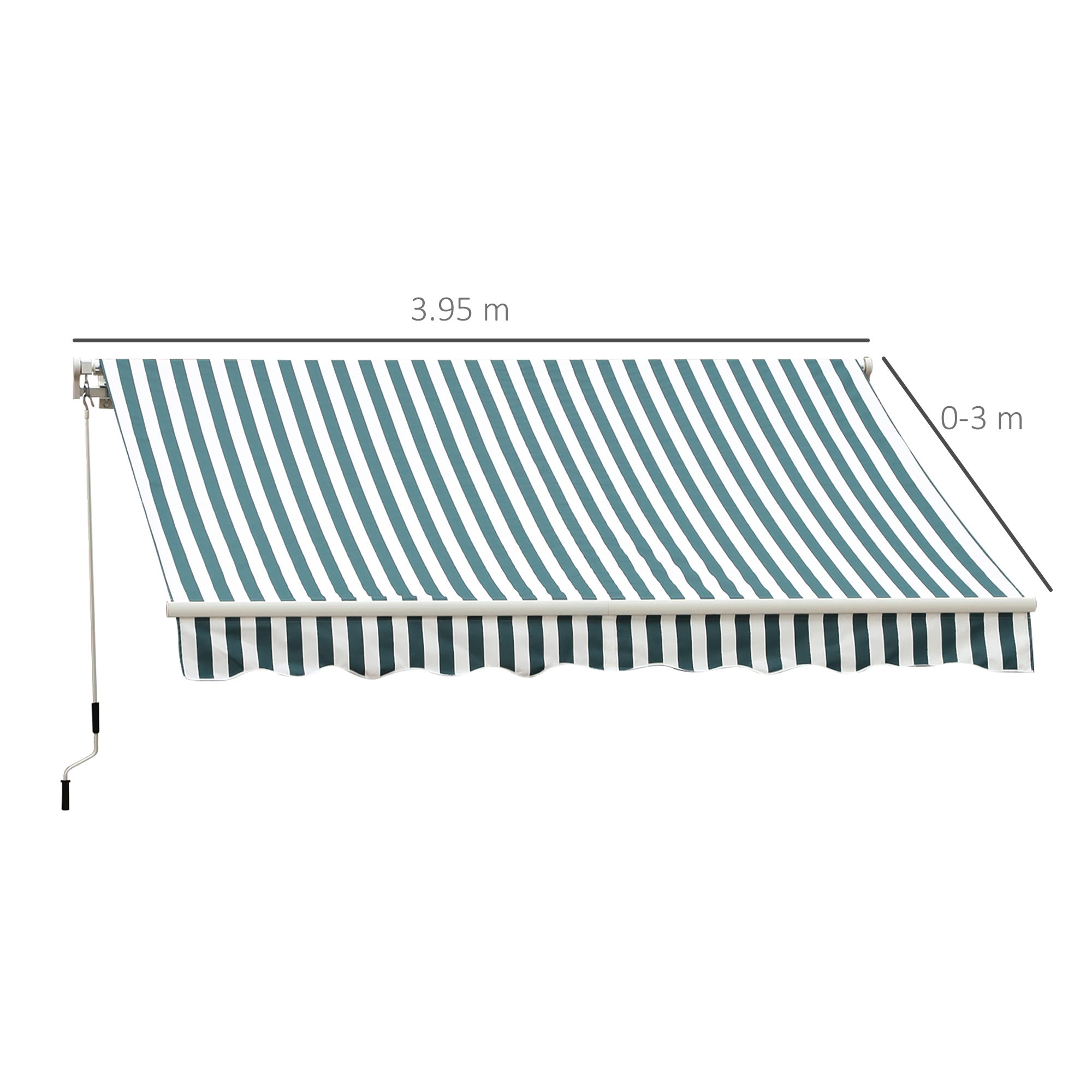 Manual Retractable Awning, 4m x 3m, Green/White Stripes