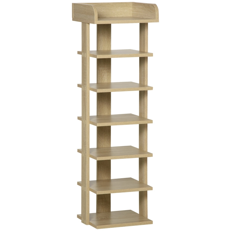7 Tier Shoe Rack Organizer Storage Shelf Display Cabinet for Entryway, Wooden Oak