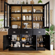 Minimalist Tall Display Cabinet with Drawers and Storage, Black