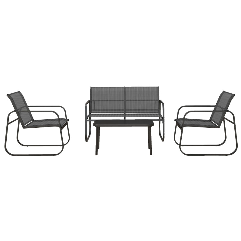 Garden Furniture Set, 4-Piece with Two-Seater, 2 Chairs & Coffee Table, Black Mesh