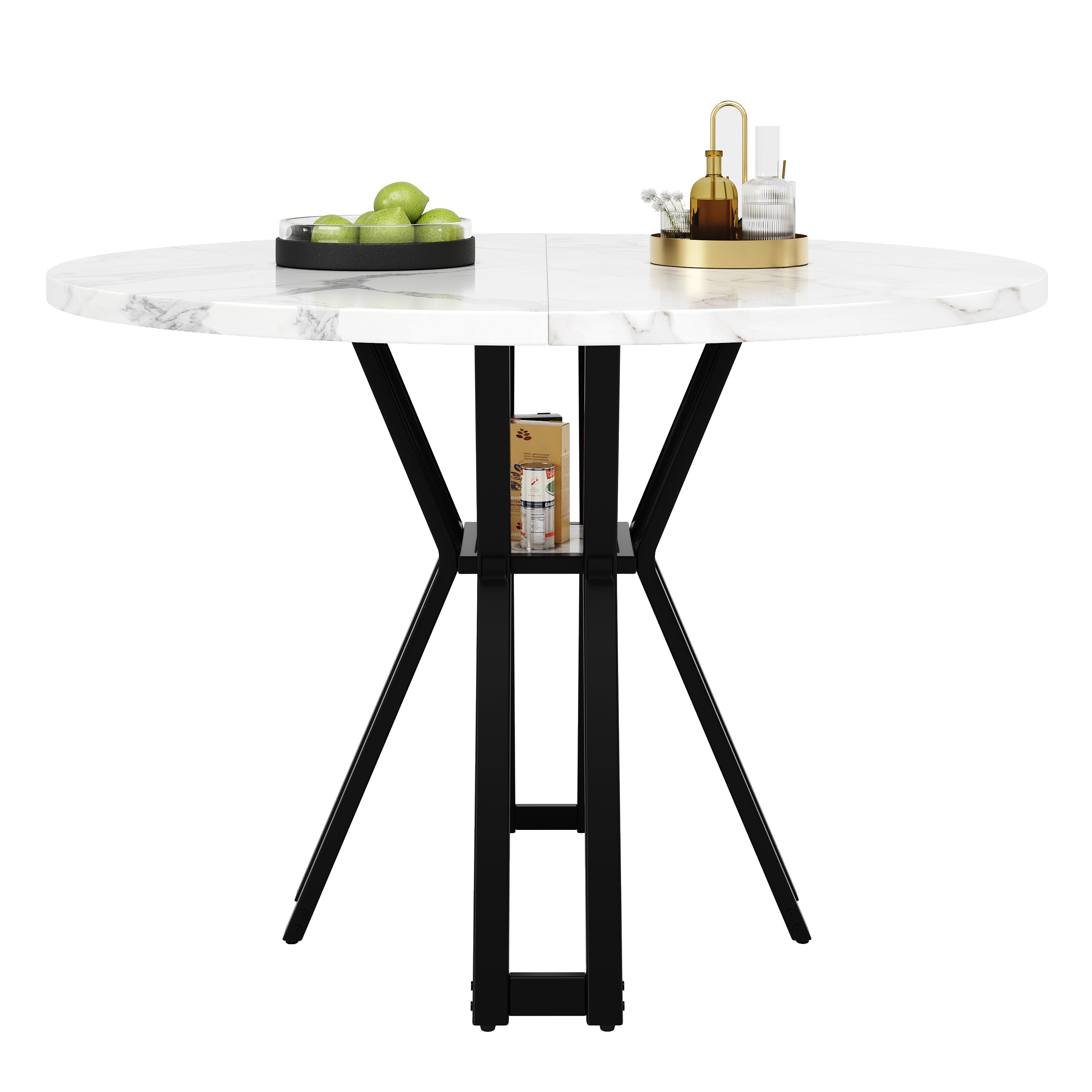 Round Dining Table 100cm 4-6 Seater - Black Legs Marbled MDF