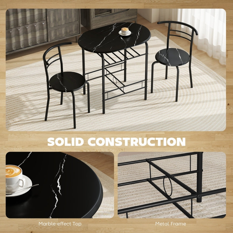 Three-Piece Compact Dining Set, Two Chairs and Table, Black