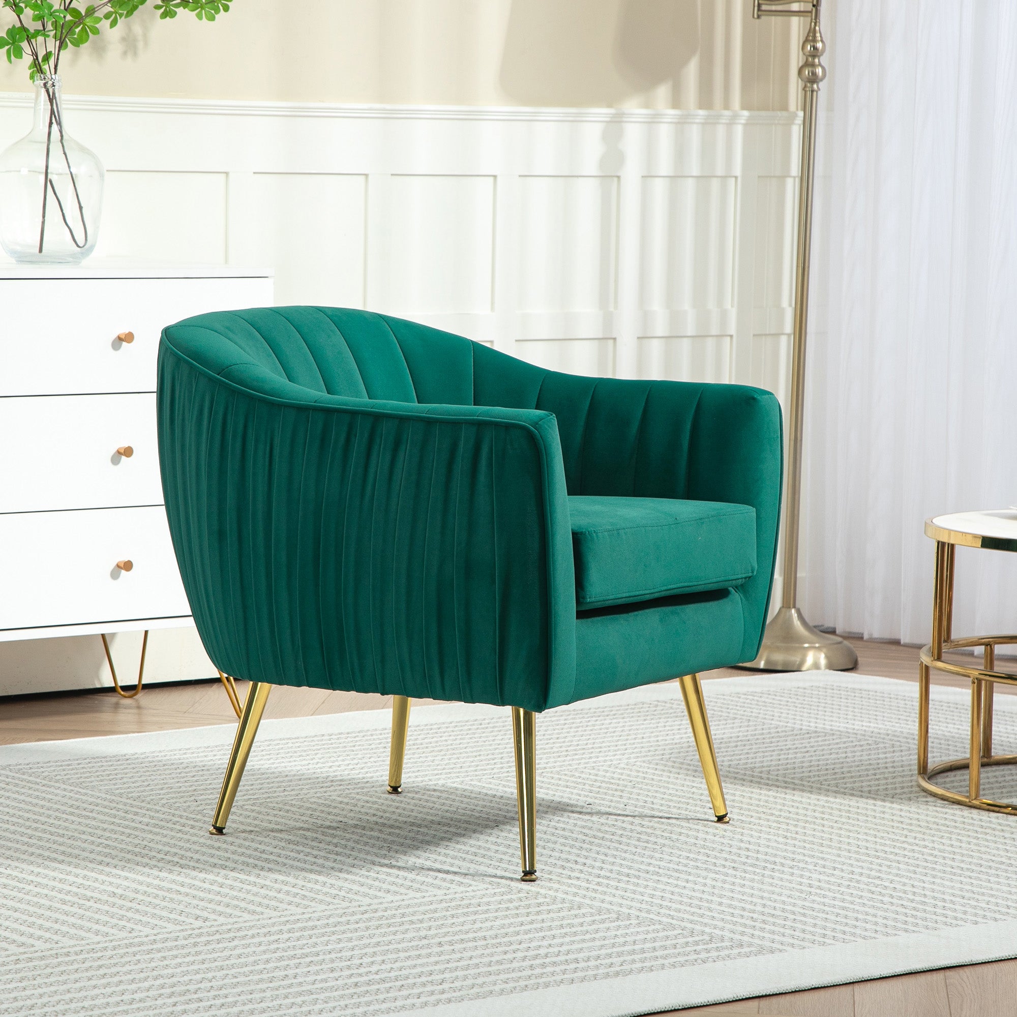 Velvet-Feel Accent Chair with Shell Back - Green