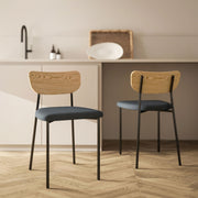 Dining Chairs Set of 2, Armless, Upholstered Steel Legs, Grey Linen Look