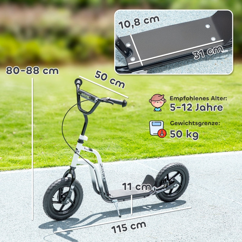 Children's Scooter with Large Wheels, Kickstand and Handbrake, White