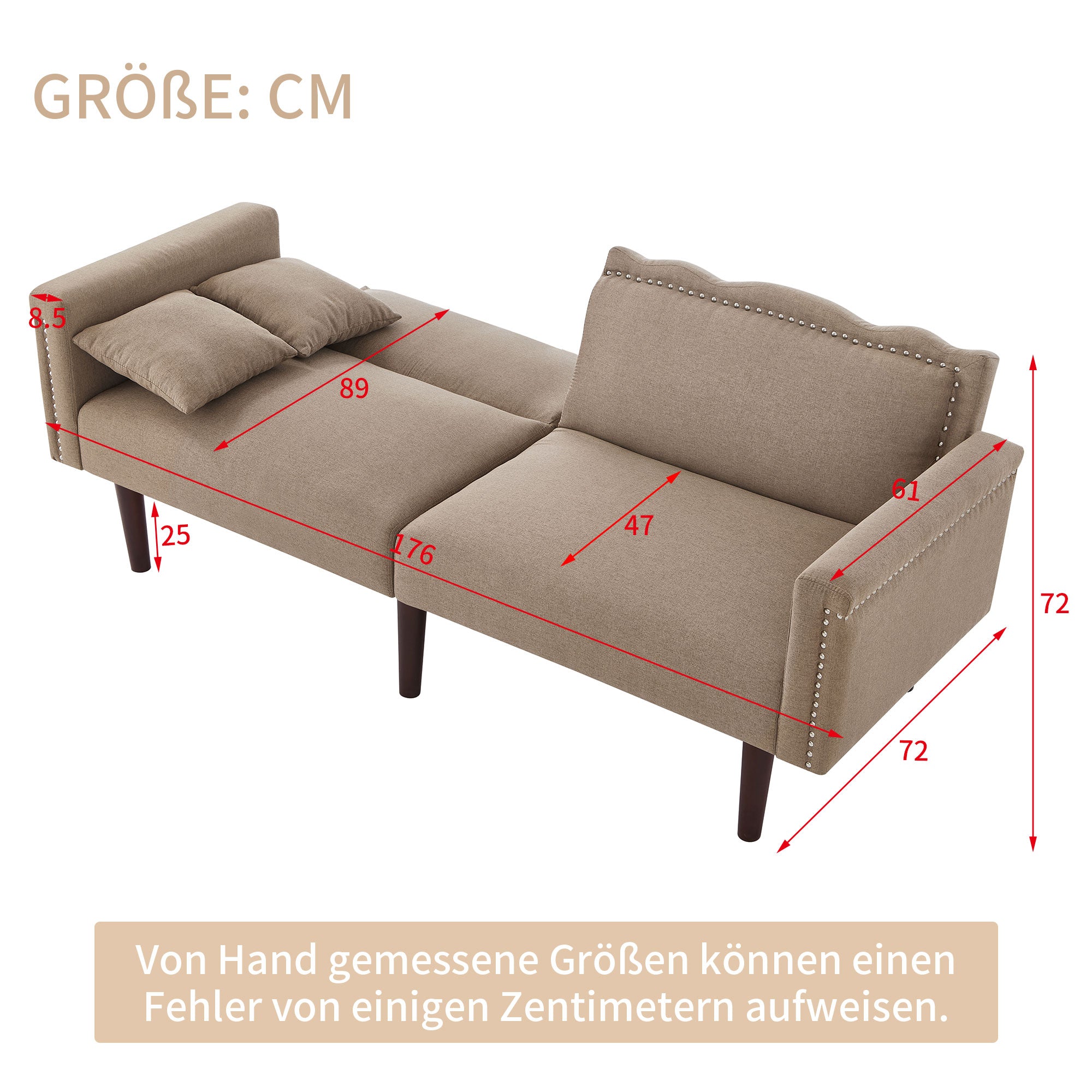 2-in-1 Multifunctional Sofa Bed, Two-Seater Reclining with Adjustable Backrests, High-Density Foam, Cotton Linen