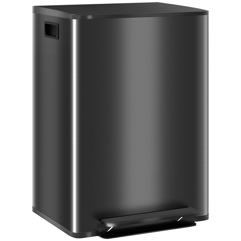 60L Dual Compartment Bin with Deodoriser Holders, Stainless Steel Black