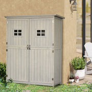 Wooden Garden Shed, Tool Storage Cabinet Outdoor Double Door Organizer, Grey